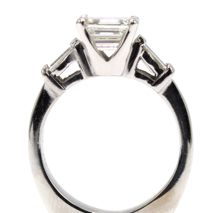 Light Carat East-West Emerald Cut Diamond Ring with Tapered Baguette and Contoured Band Bridal Set
