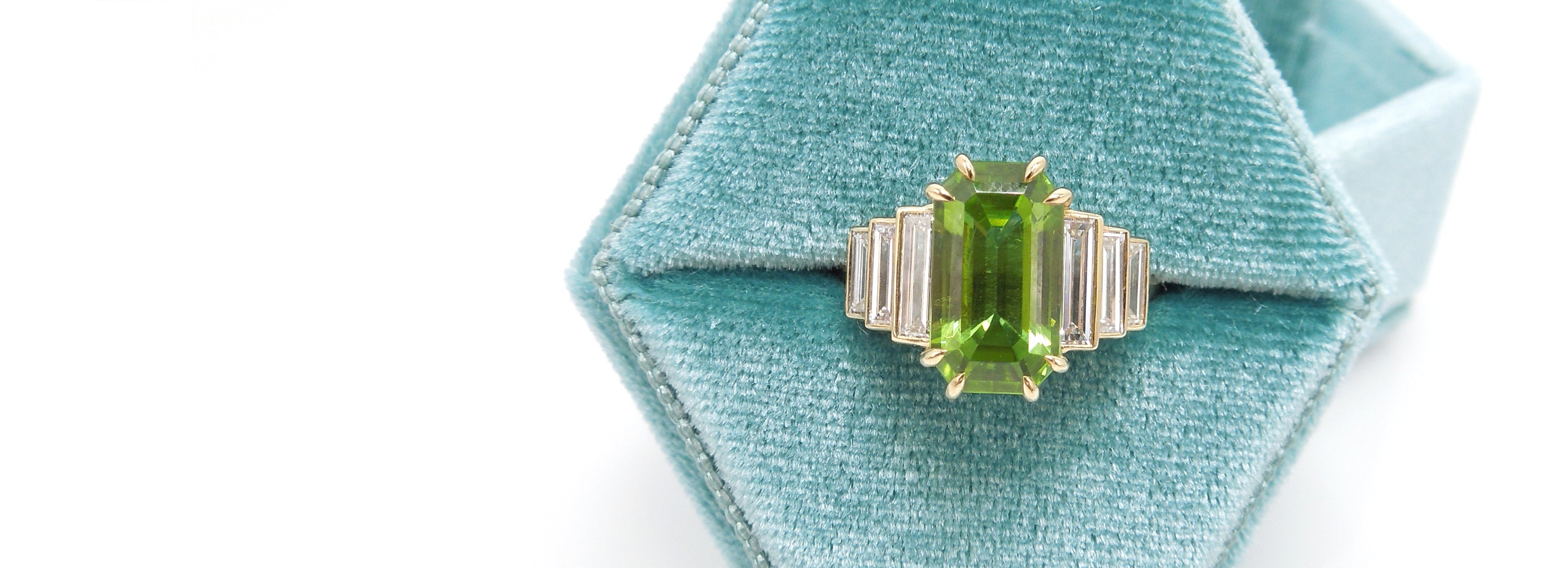 10K Yellow Gold Natural Peridot， Aquamarine & Emerald Ring 3