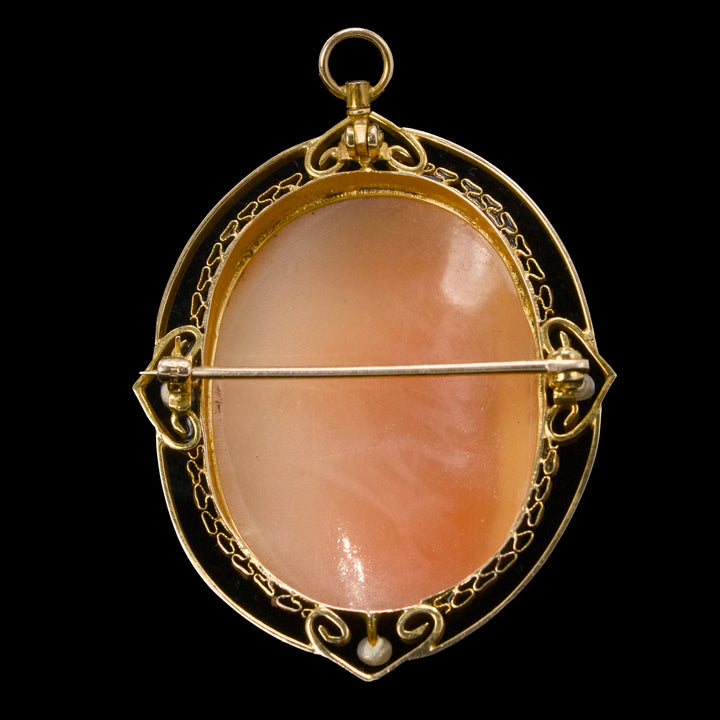 Antique Gray-Howes Co. Victorian Diana Cameo Pendant in 10K Yellow Gold with Pearls