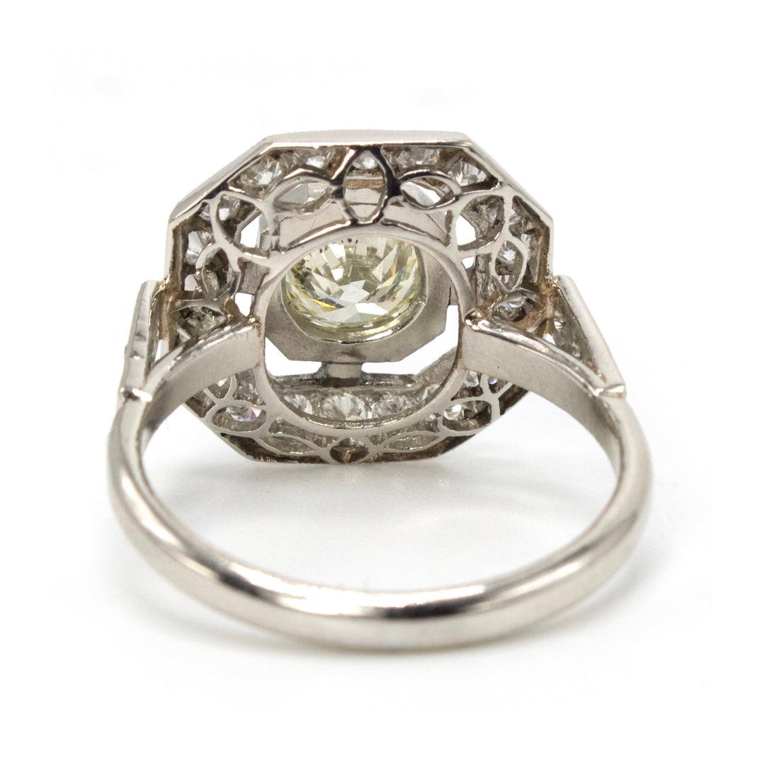 Edwardian Diamond Engagement Ring in Platinum with Octagonal Halo