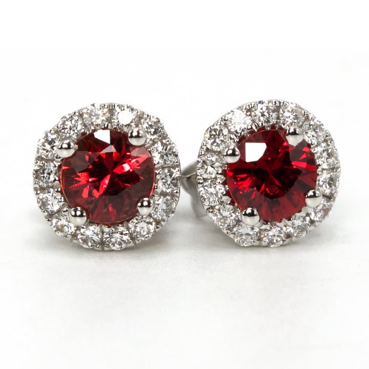 Natural 0.65 Carat Ruby and Diamond Halo Stud Earrings