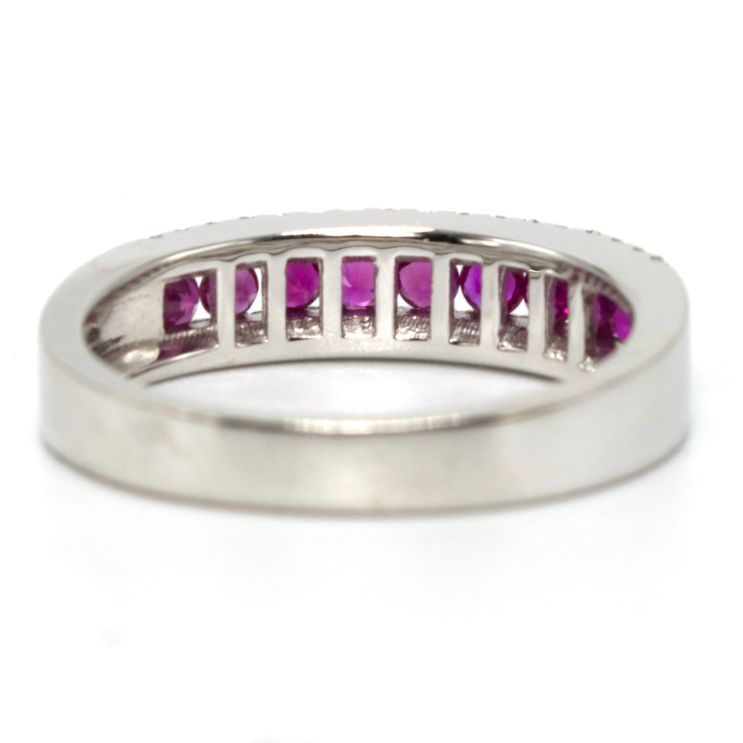 Wide Pink Sapphire and Diamond Band in 14K White Gold