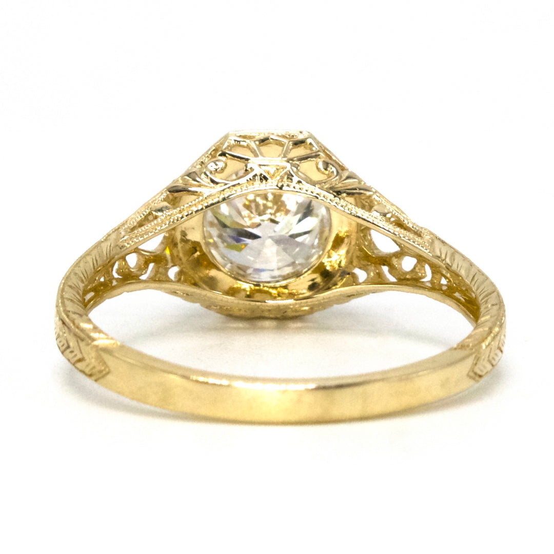 1.03 Carat Lab Grown Diamond Solitaire in Yellow Gold Filigreed Edwardian Style Setting