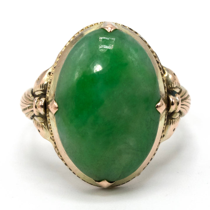 Gold Filled Arts & Crafts Green Nephrite Jade Ring