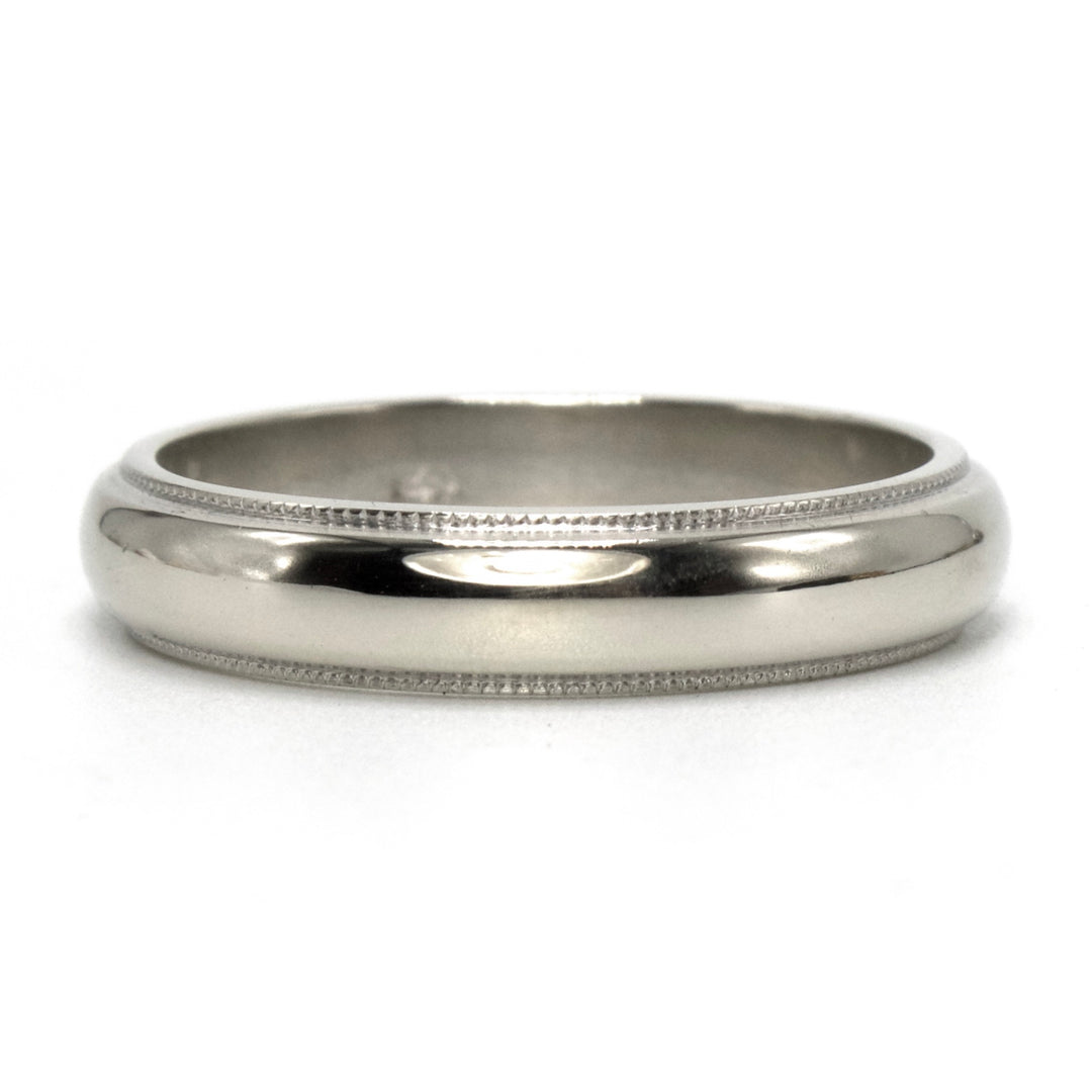 14K White Gold Half Round Milgrain Edge Wedding Band