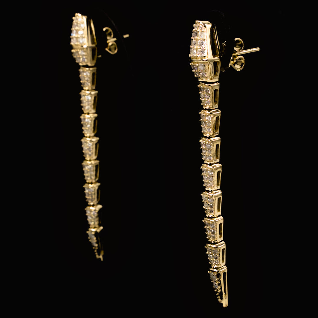 Articulated & Segmented Snake Drop Earrings in 14K Yellow Gold with Pavé Diamonds