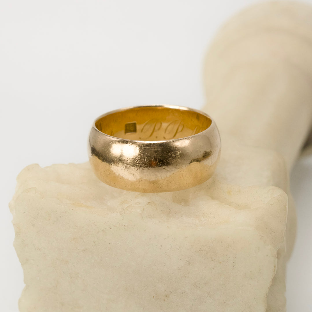 18K Yellow Gold Wide Cigar Style Wedding Band