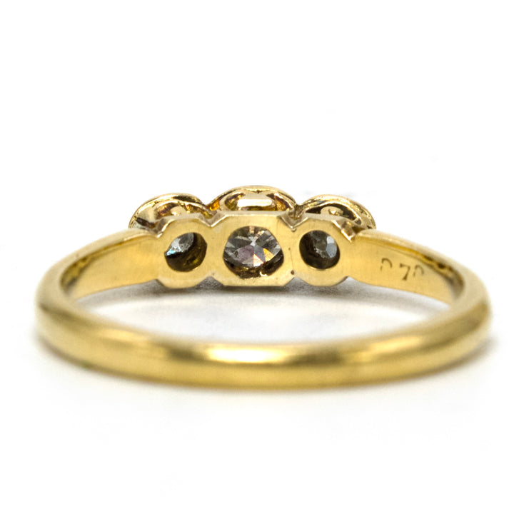 Dainty Three Stone Transitional Cut Diamond Ring in 18K Yellow Gold and Platinum