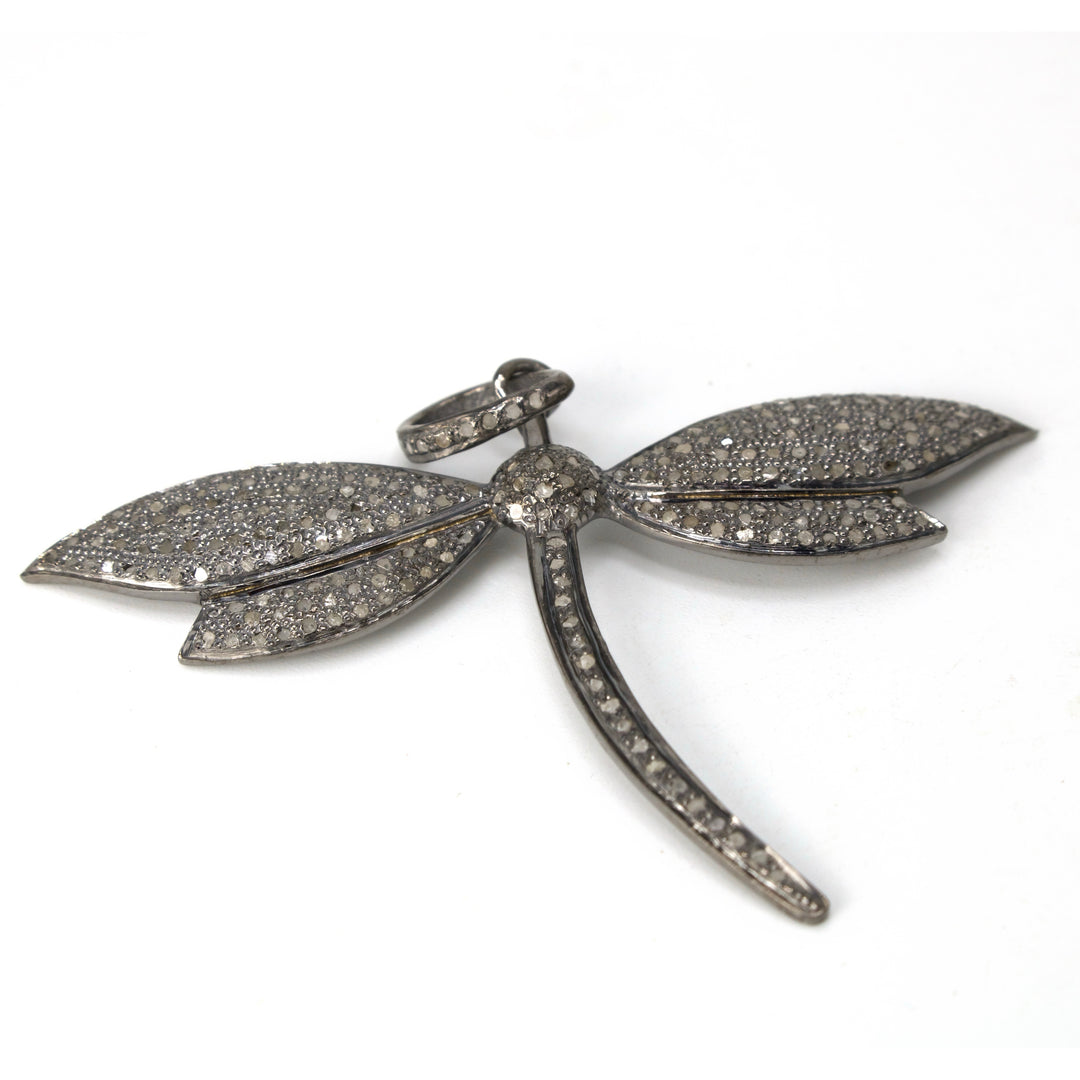 Oxidized Sterling Silver and Pavé Diamond Dragonfly Pendant