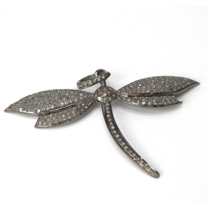 Oxidized Sterling Silver and Pavé Diamond Dragonfly Pendant