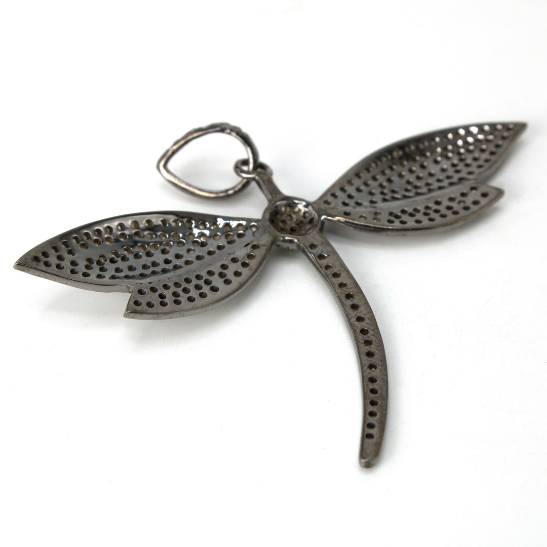 Oxidized Sterling Silver and Pavé Diamond Dragonfly Pendant