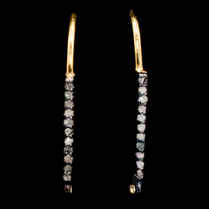 Gold Plated Sterling Silver and Pavé Rose Cut Diamond Drop Earrings