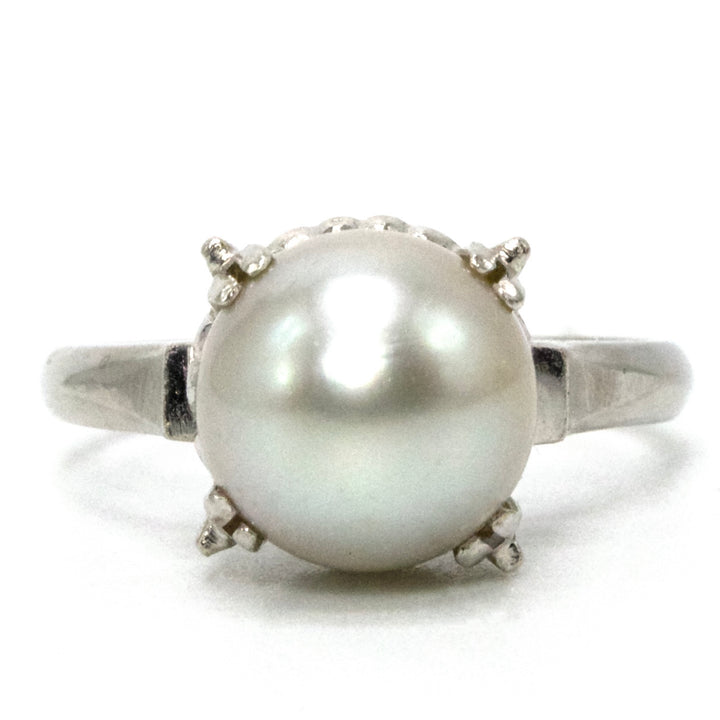 9mm Gray-White Akoya Pearl Platinum Ring