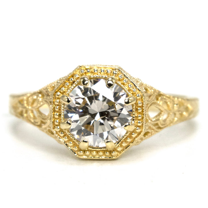 Edwardian Style Yellow Gold Filigree Solitaire with GIA 1.00 Carat Natural Diamond