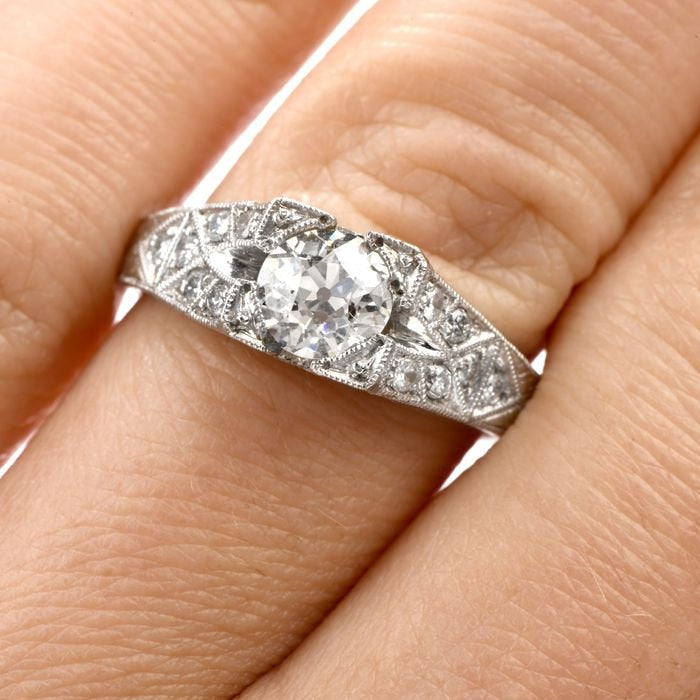 0.85ct Estate Old European Cut Diamond Engagement Ring in Platinum