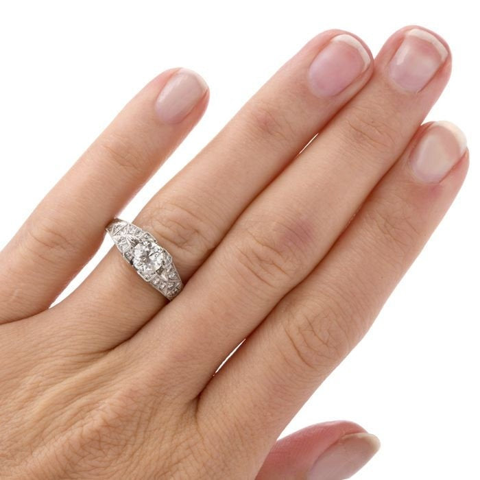 0.85ct Estate Old European Cut Diamond Engagement Ring in Platinum