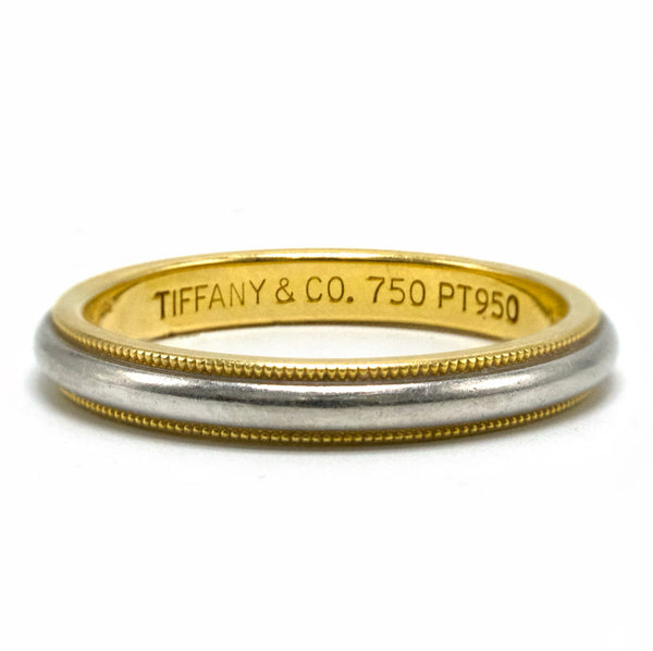 Narrow Tiffany & Co. Gents Milgrain Wedding Band in Platinum and