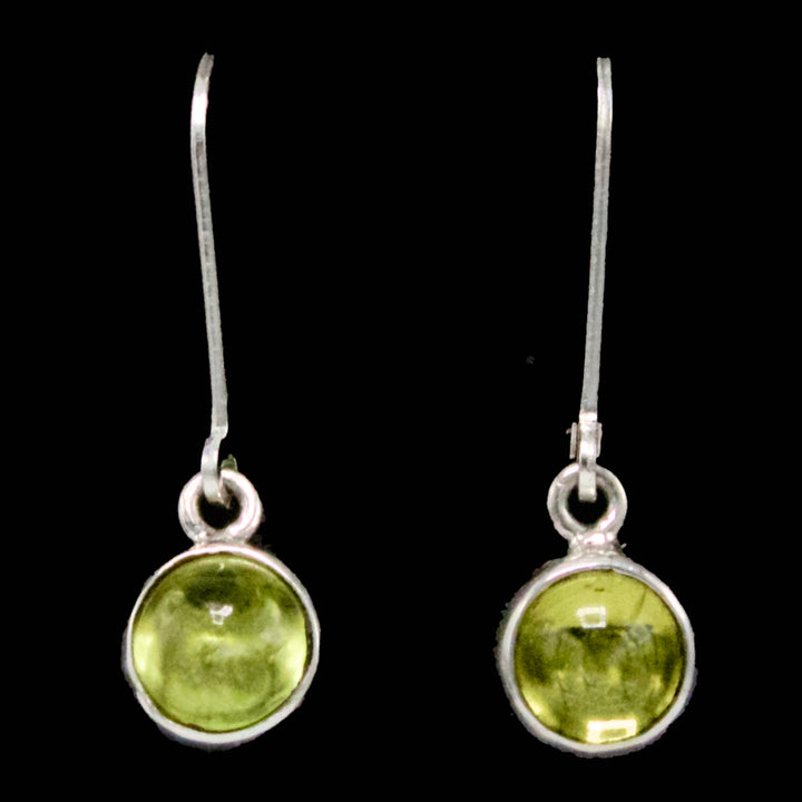 Sterling Silver Bezel Set Peridot Drop Earrings Made in Mexico