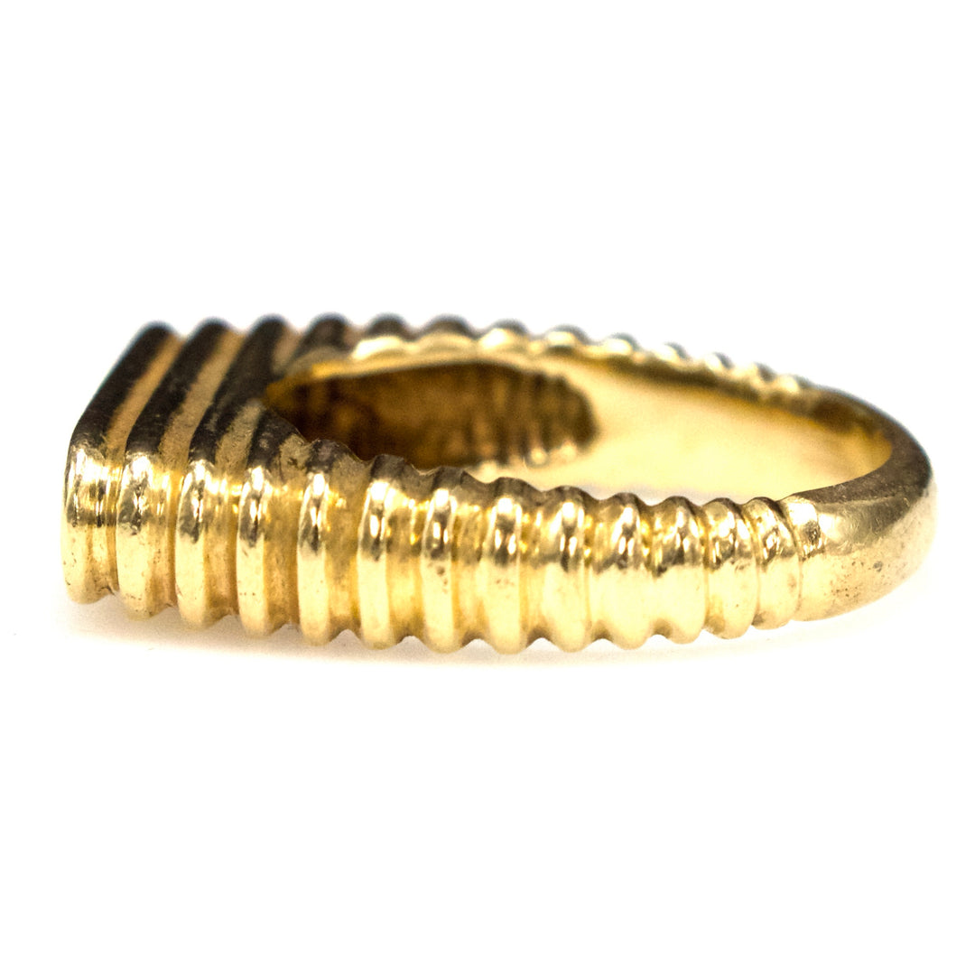 Vintage Fluted 14 Karat Gold Ring with Five Diamonds