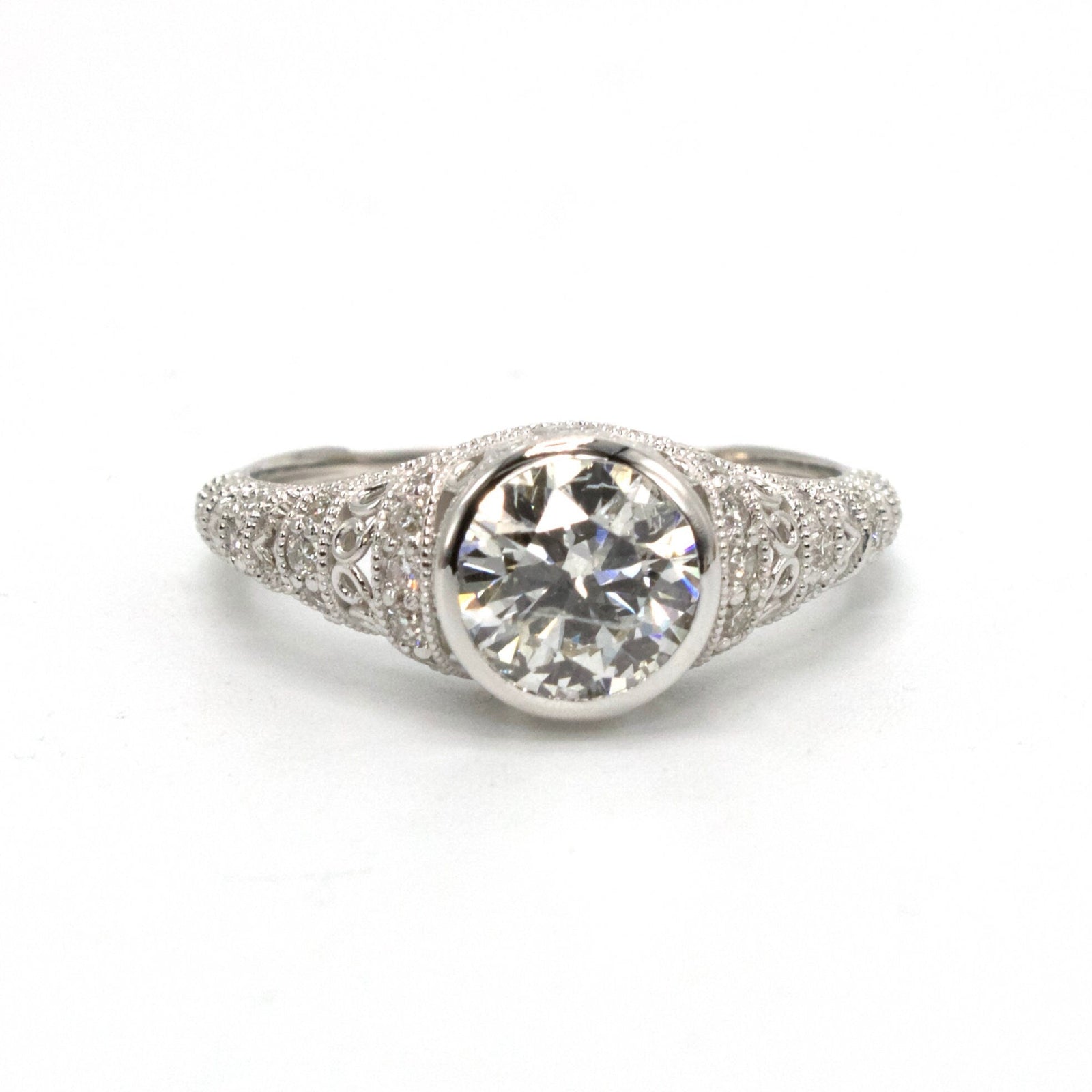 1.01 Carat Diamond in Filigreed Art Deco Style Solitaire Mounting