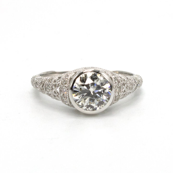 1.01 Carat Diamond in Filigreed Art Deco Style Solitaire Mounting