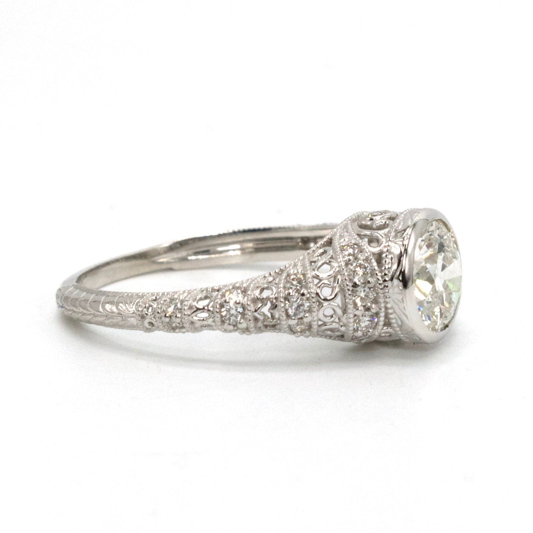 1.01 Carat Diamond in Filigreed Art Deco Style Solitaire Mounting