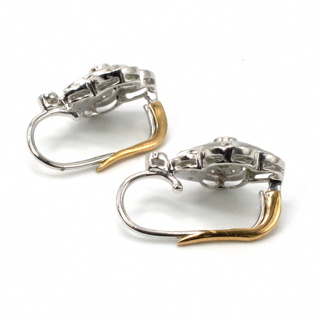 Quatrefoil Lever Back Drop Earrings with Diamonds and Tsavorite Garnets