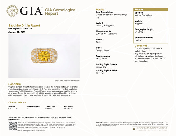Estate Hammerman Bros. 18K Gold GIA Natural Yellow Sapphire and Pavé Diamond Ring