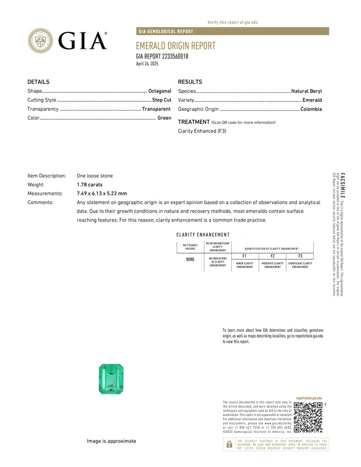 Art Deco Style GIA® 1.78 Carat Colombian Emerald and Diamond Engagement Ring in Platinum