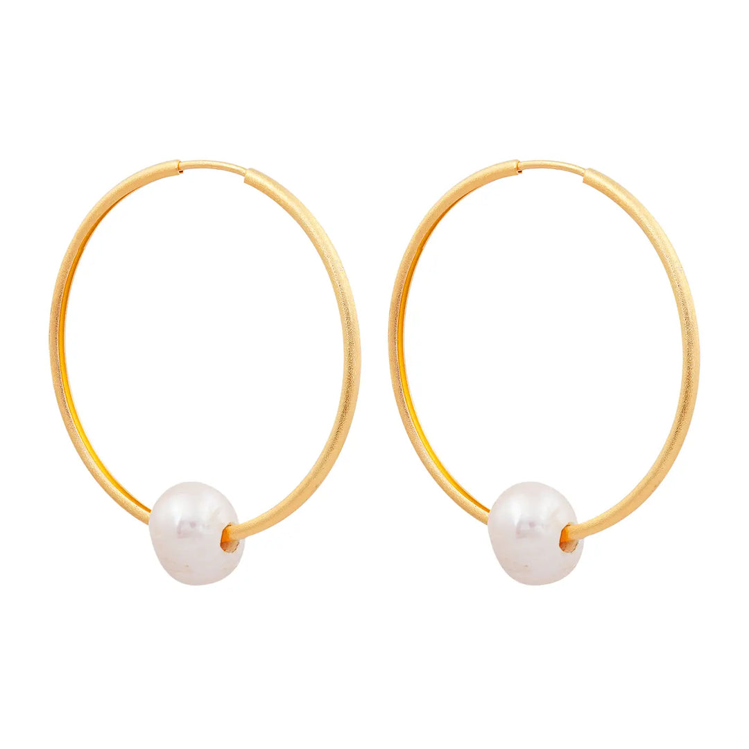 18K Gold Plated Hoop Earrings with Large Removable Freshwater Pearl