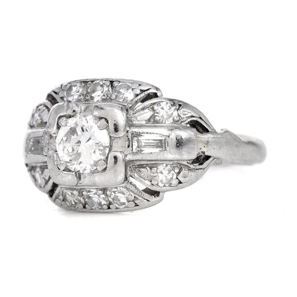 Antique Art Deco Wide Quarter Carat Diamond Platinum Engagement Ring