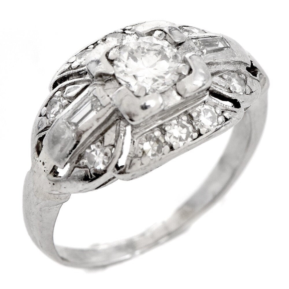 Antique Art Deco Wide Quarter Carat Diamond Platinum Engagement Ring