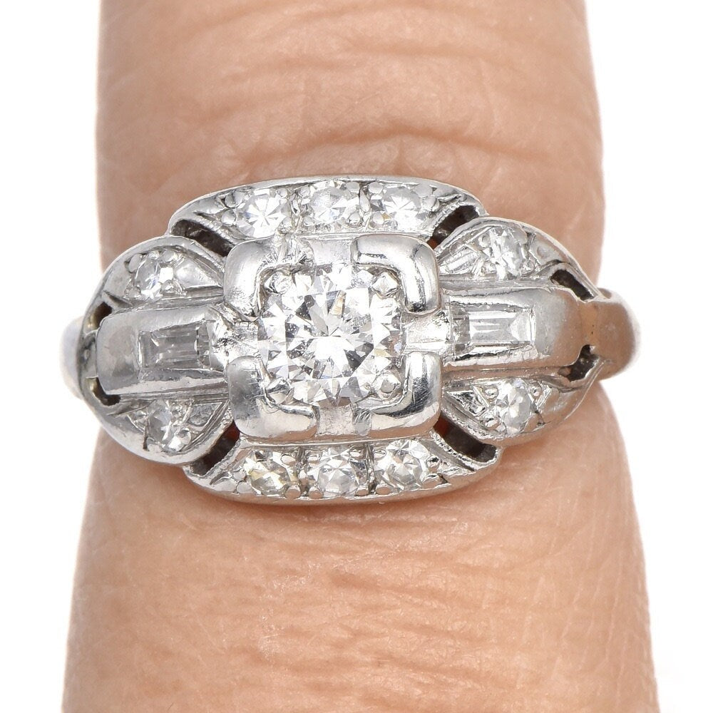 Antique Art Deco Wide Quarter Carat Diamond Platinum Engagement Ring