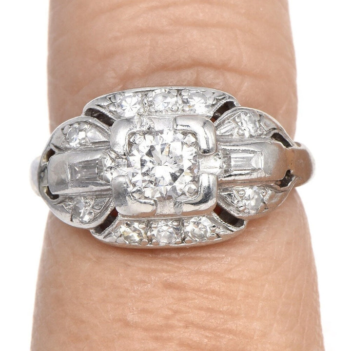 Antique Art Deco Wide Quarter Carat Diamond Platinum Engagement Ring