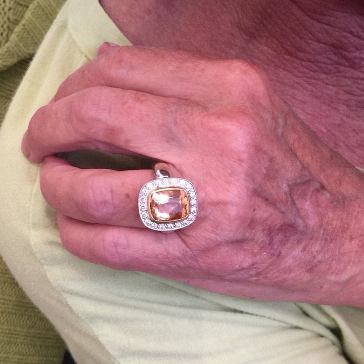 Approximately 6.00 Carat Precious Topaz Ring with Diamond Halo in 18K