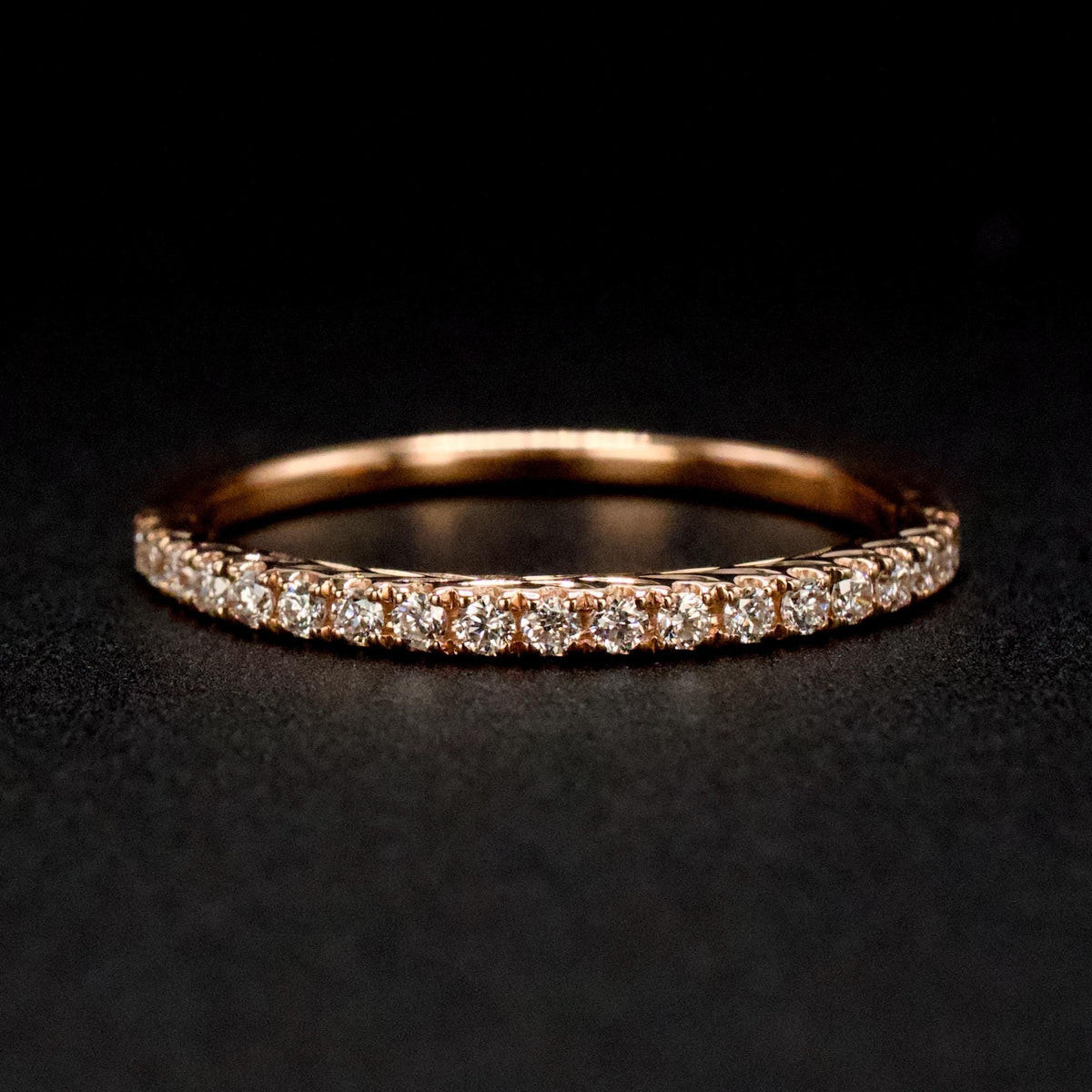 Art Deco Stye 14K Rose Gold Engraved Diamond Wedding Band
