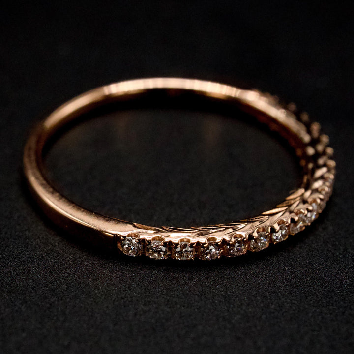 Art Deco Stye 14K Rose Gold Engraved Diamond Wedding Band