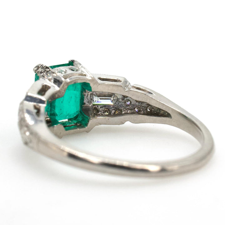 Art Deco Style GIA® 1.78 Carat Colombian Emerald and Diamond Engagement Ring in