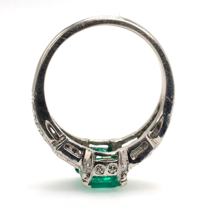 Art Deco Style GIA® 1.78 Carat Colombian Emerald and Diamond Engagement Ring in