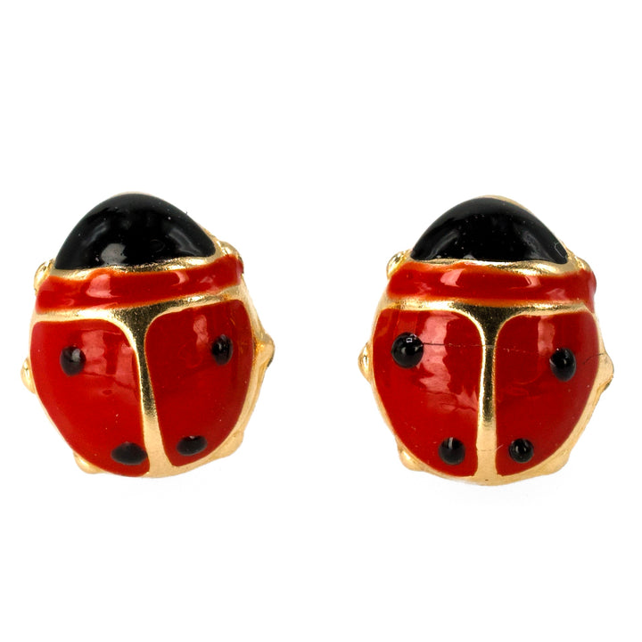 Small 14 Karat Yellow Gold and Enamel Ladybug Stud Earrings