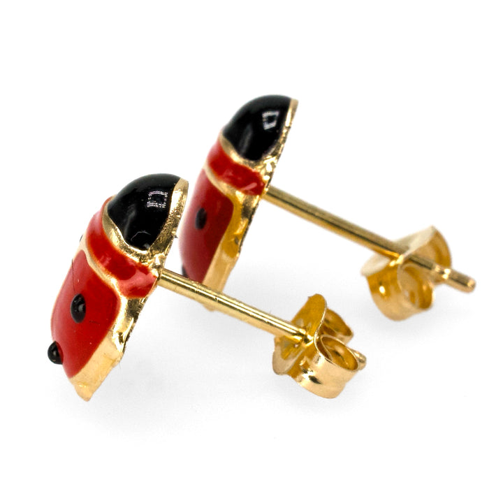 Small 14 Karat Yellow Gold and Enamel Ladybug Stud Earrings