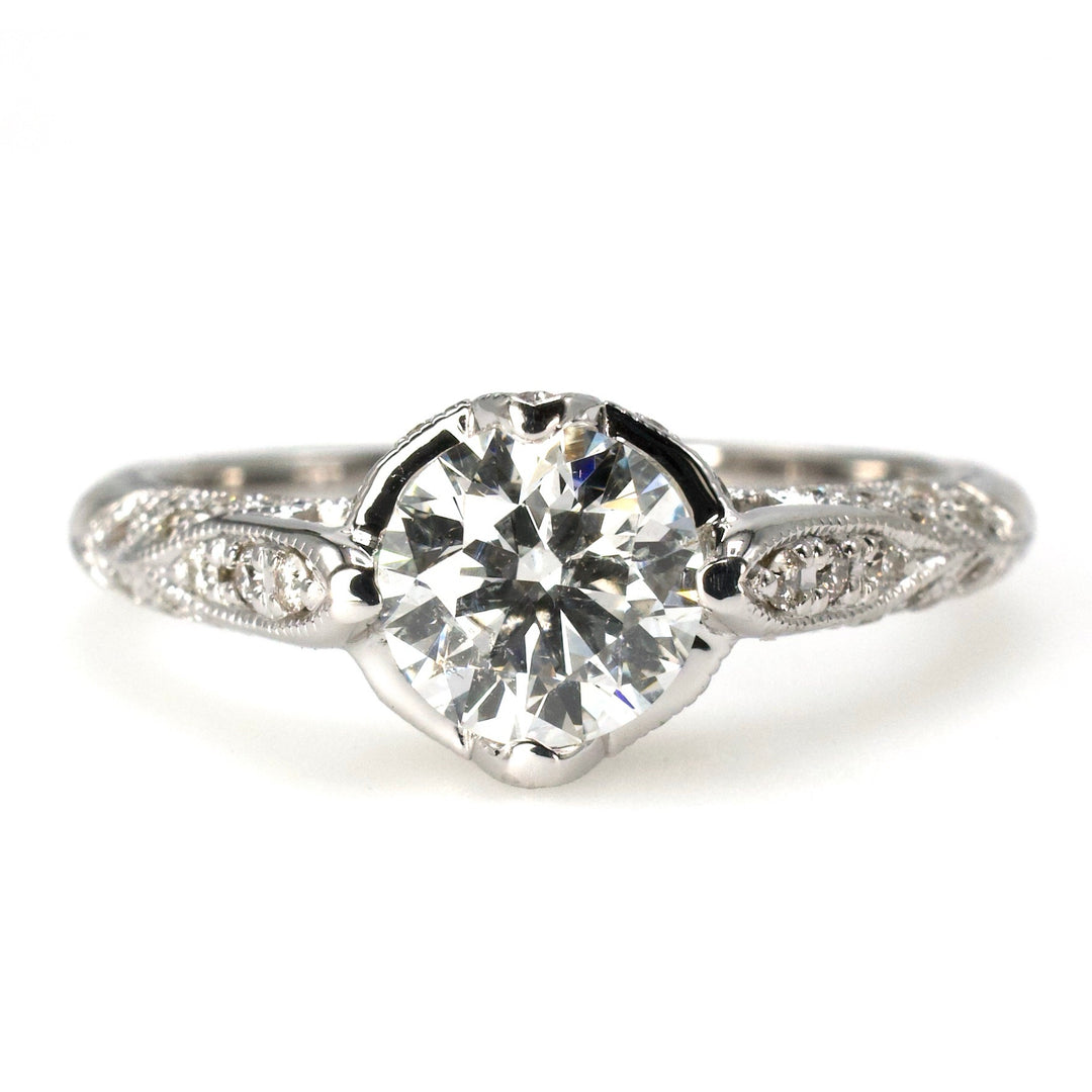 1.01 Carat Certified Natural Diamond Solitaire in 14K White Gold Art Deco Style Mounting