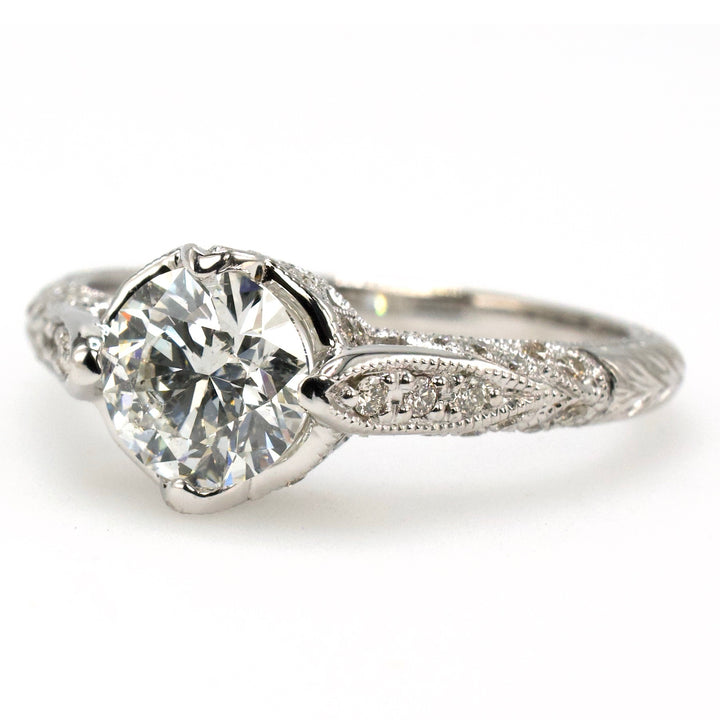 1.01 Carat Certified Natural Diamond Solitaire in 14K White Gold Art Deco Style Mounting