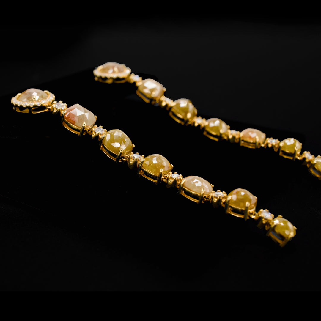 Dramatic Salt and Pepper Rose Cut Colored Diamond Drop Earrings