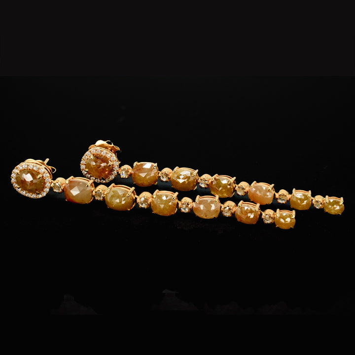 Dramatic Salt and Pepper Rose Cut Colored Diamond Drop Earrings