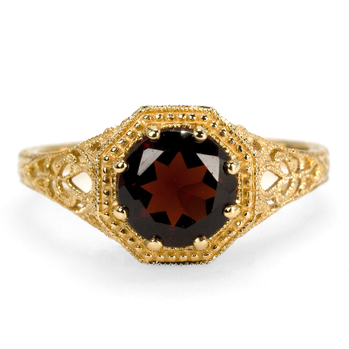 Edwardian Style 1.20 Carat Garnet in Filigree Yellow Gold Setting