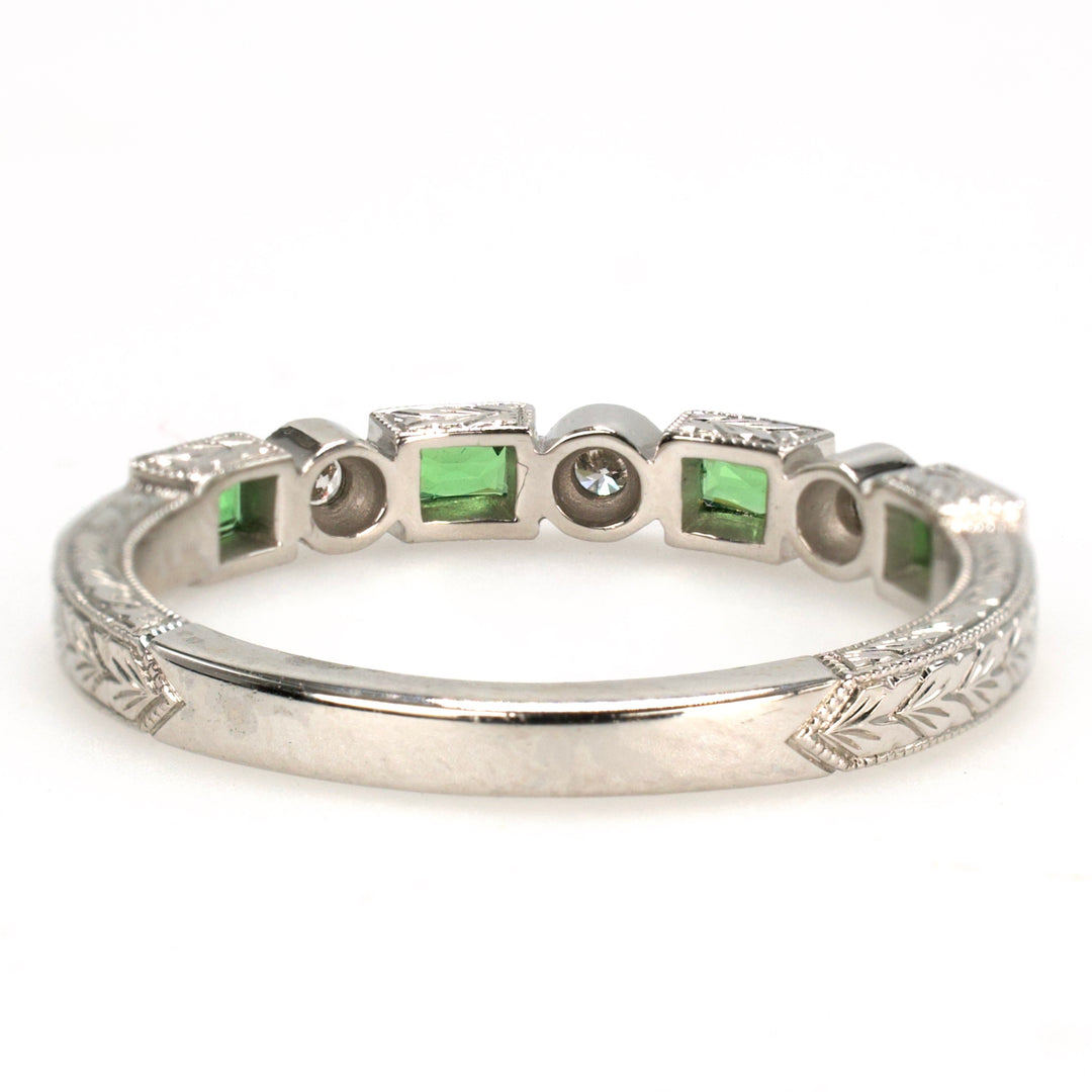 White Gold Round Diamond and Tsavorite Garnet Baguette Wedding Band