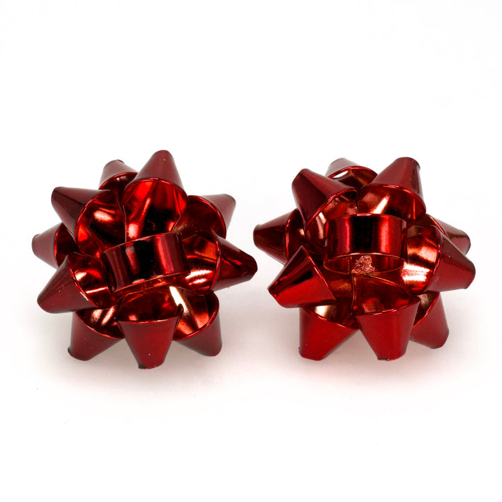 Metallic Christmas Ribbon Bow Stud Earrings