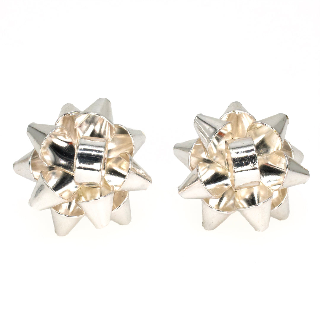 Metallic Christmas Ribbon Bow Stud Earrings