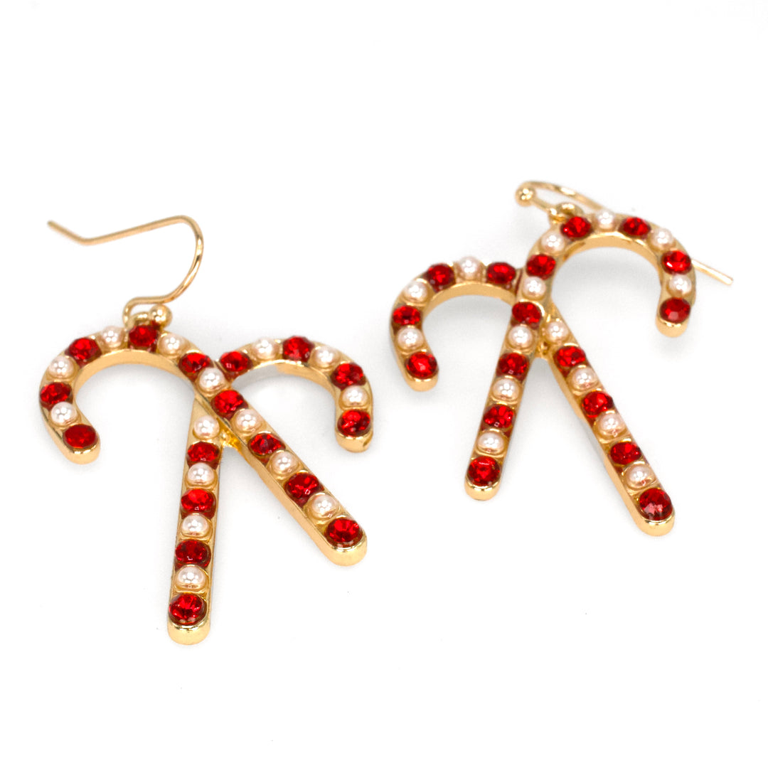 Crossed Candy Cane Christmas Themed Earrings